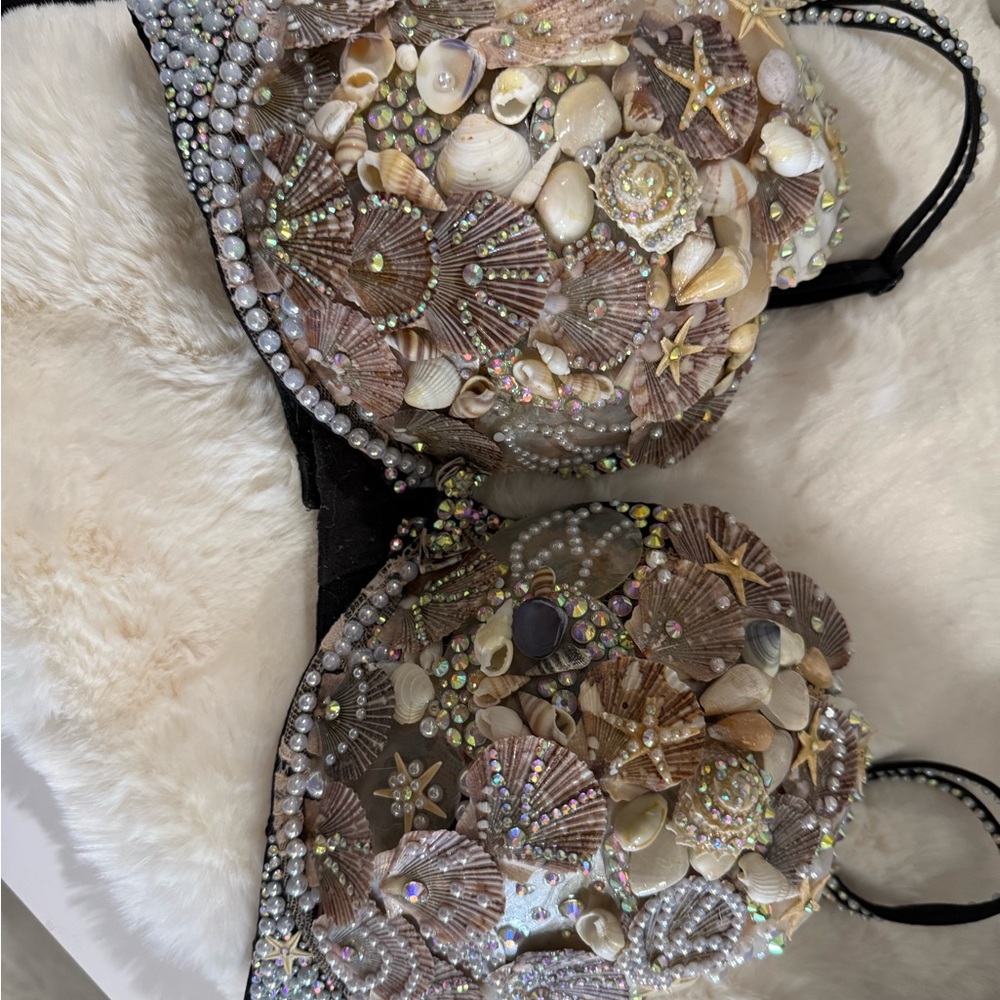 Seashell Embellished Bra with Rhinestones